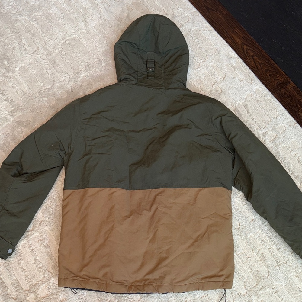 Columbia Men's Green and Brown Hooded Puffer Jacket with leather accents L - Picture 6 of 6